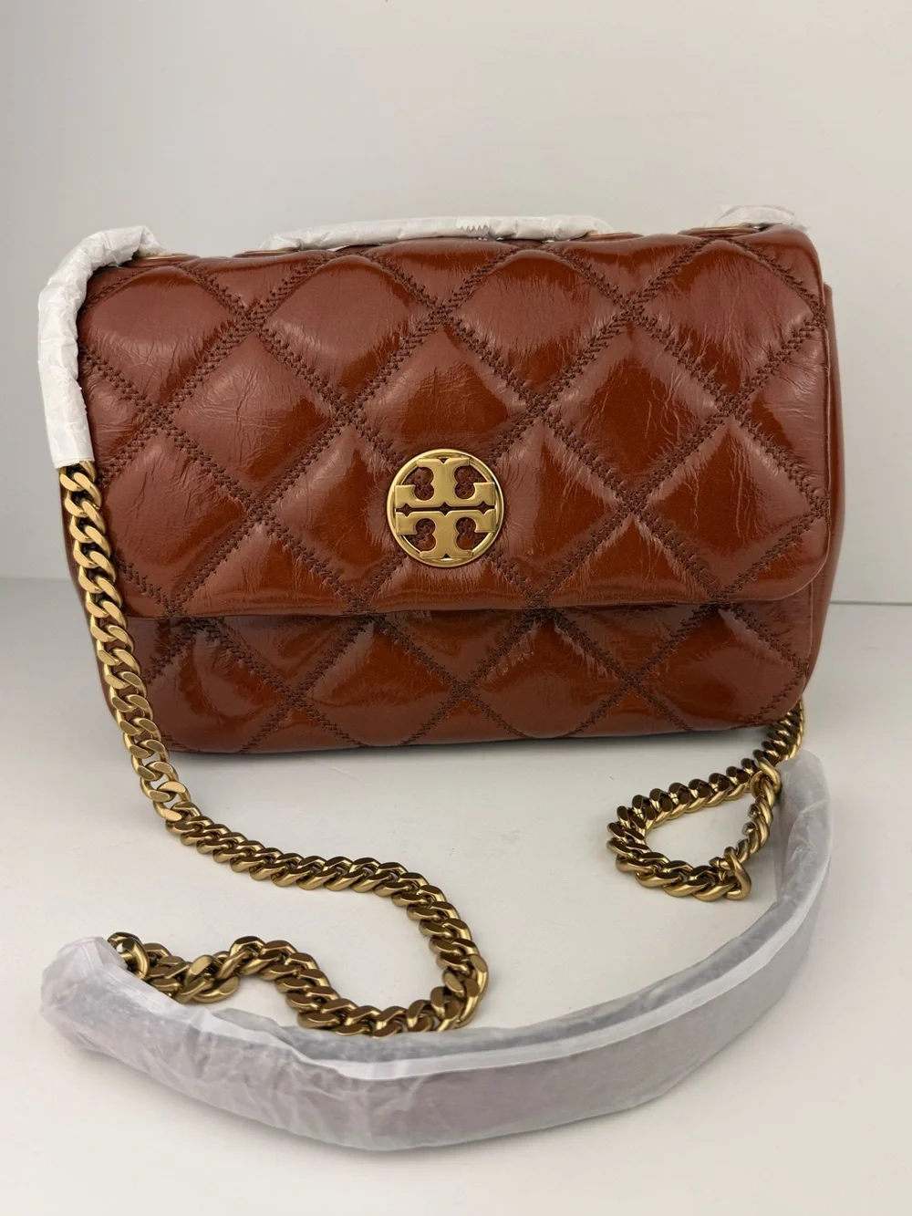 Tory Burch Willa Shine Small Quilted Shoulder Bag Java $645